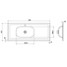 SAPHO TREOS umyvadlo 96,6x51,3 cm, rockstone, levé, bílá mat TS097-0101-L - Sapho