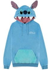 CurePink Pánská mikina s kapucí Disney|Lilo & Stitch: Stitch s ušima a ocasem (L) modrý polyester