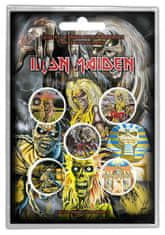 CurePink Set 5 placek - odznaků Iron Maiden: Early Albums (průměr 2,5 cm)