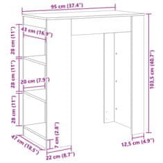 Vidaxl Barový stůl s regály hnědý dub 95 x 47 x 103,5 cm kompozit