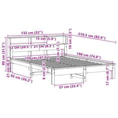 Vidaxl Postel s knihovnou bez matrace bílá 120x190 cm masivní borovice