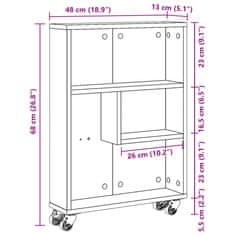 Vidaxl Úzký úložný vozík betonově šedý 48x13x68 cm kompozitní dřevo