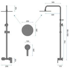 REA Sprchový set s baterií 150mm roger černá matná (REA-P8003)