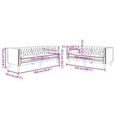 Vidaxl 2dílná sedačka Chesterfield s podhlavníky světle šedá samet