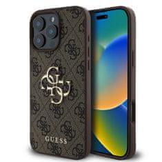 Guess Originální zadní kryt PU 4G Metal Logo pro iPhone 16 Pro Max Brown