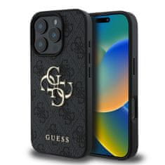 Guess Originální zadní kryt PU 4G Metal Logo pro iPhone 16 Pro Grey