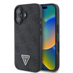 Guess Originální zadní kryt PU 4G Strass Triangle Metal Logo pro iPhone 16 Black