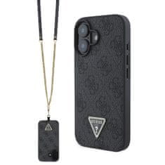 Guess Originální zadní kryt PU 4G Strass Triangle Metal Logo + Crossbody Popruh pro iPhone 16 Black