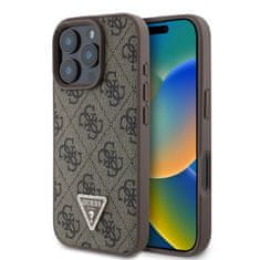 Guess Originální zadní kryt PU 4G Strass Triangle Metal Logo pro iPhone 16 Pro Brown