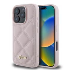 Guess Originální zadní kryt PU Leather Quilted pro iPhone 16 Pro Pink