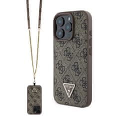 Guess Originální zadní kryt PU 4G Strass Triangle Metal Logo + Crossbody Popruh pro iPhone 16 Pro Brown