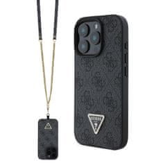 Guess Originální zadní kryt PU 4G Strass Triangle Metal Logo + Crossbody Popruh pro iPhone 16 Pro Black