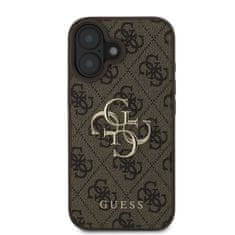 Guess Originální zadní kryt PU 4G Metal Logo pro iPhone 16 Brown