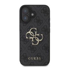 Guess Originální zadní kryt PU 4G Metal Logo pro iPhone 16 Grey