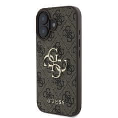 Guess Originální zadní kryt PU 4G Metal Logo pro iPhone 16 Brown