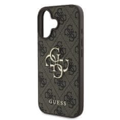 Guess Originální zadní kryt PU 4G Metal Logo pro iPhone 16 Brown