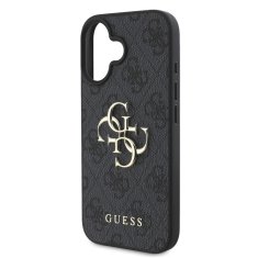 Guess Originální zadní kryt PU 4G Metal Logo pro iPhone 16 Grey