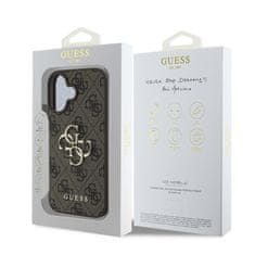 Guess Originální zadní kryt PU 4G Metal Logo pro iPhone 16 Brown