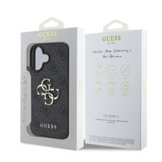 Guess Originální zadní kryt PU 4G Metal Logo pro iPhone 16 Grey