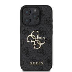 Guess Originální zadní kryt PU 4G Metal Logo pro iPhone 16 Pro Grey