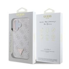 Guess Originální zadní kryt PU 4G Strass Triangle Metal Logo pro iPhone 16 Pink