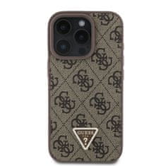 Guess Originální zadní kryt PU 4G Strass Triangle Metal Logo pro iPhone 16 Pro Brown