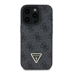 Guess Originální zadní kryt PU 4G Strass Triangle Metal Logo pro iPhone 16 Pro Black