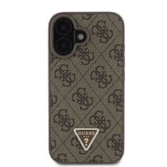 Guess Originální zadní kryt PU 4G Strass Triangle Metal Logo pro iPhone 16 Brown