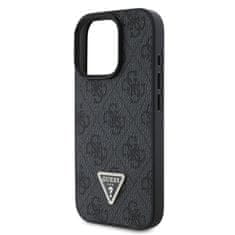 Guess Originální zadní kryt PU 4G Strass Triangle Metal Logo pro iPhone 16 Pro Black