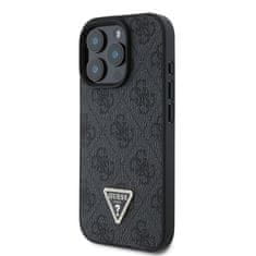 Guess Originální zadní kryt PU 4G Strass Triangle Metal Logo pro iPhone 16 Pro Black