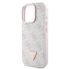 Guess Originální zadní kryt PU 4G Strass Triangle Metal Logo pro iPhone 16 Pro Pink