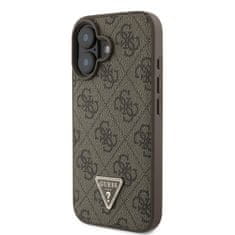 Guess Originální zadní kryt PU 4G Strass Triangle Metal Logo pro iPhone 16 Brown