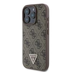 Guess Originální zadní kryt PU 4G Strass Triangle Metal Logo pro iPhone 16 Pro Brown