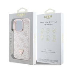 Guess Originální zadní kryt PU 4G Strass Triangle Metal Logo pro iPhone 16 Pro Pink