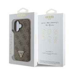 Guess Originální zadní kryt PU 4G Strass Triangle Metal Logo pro iPhone 16 Brown