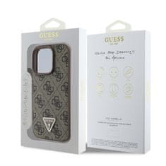 Guess Originální zadní kryt PU 4G Strass Triangle Metal Logo pro iPhone 16 Pro Brown