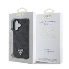 Guess Originální zadní kryt PU 4G Strass Triangle Metal Logo pro iPhone 16 Black