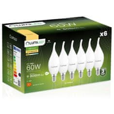 LUMILED 6x LED žárovka E14 BA35 8W = 60W 806lm 3000K Teplá bílá 180°