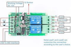 HADEX Modul relé Modbus RTU 2ch, napájení 12V, s rozhraním RS485 MCU