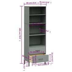 Vidaxl Knihovna se 2 zásuvkami šedá 60x35x180 cm masivní dřevo OSLO