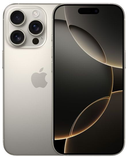 Apple iPhone 16 Pro, supervýkonný procesor, strojové učení, A18 Pro, velký displej, trojitý zadní ultraširokoúhlý fotoaparát, přední fotoaparát, 48 Mpx, 12 Mpx, IP68, voděodolný, Face ID, Dolby Atmos