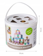 LEBULA Dřevěné kostky50 kusů kbelík + třídička Ecotoys