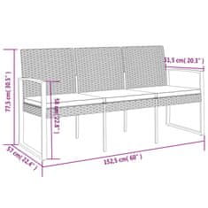 Vidaxl 3místná zahradní lavice s poduškami černá PP ratan