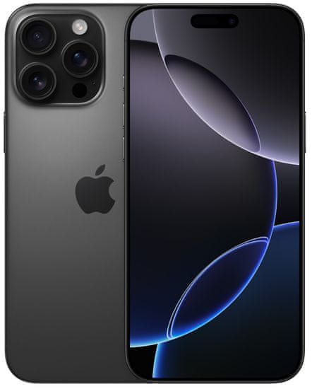 Apple iPhone 16 Pro Max, supervýkonný procesor, strojové učení, A18 Pro, velký displej, trojitý zadní ultraširokoúhlý fotoaparát, přední fotoaparát, 48 Mpx, 12 Mpx, IP68, voděodolný, Face ID, Dolby Atmos