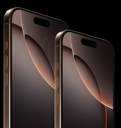 Apple iPhone 16 Pro, supervýkonný procesor, strojové učení, A18 Pro, velký displej, trojitý zadní ultraširokoúhlý fotoaparát, přední fotoaparát, 48 Mpx, 12 Mpx, IP68, voděodolný, Face ID, Dolby Atmos