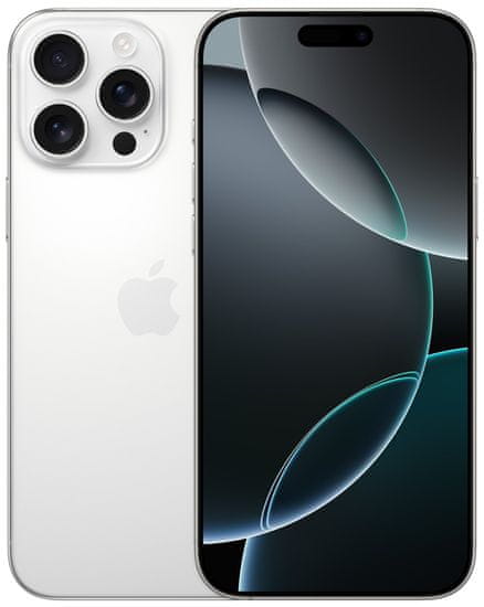 Apple iPhone 16 Pro Max, supervýkonný procesor, strojové učení, A18 Pro, velký displej, trojitý zadní ultraširokoúhlý fotoaparát, přední fotoaparát, 48 Mpx, 12 Mpx, IP68, voděodolný, Face ID, Dolby Atmos