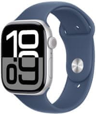 Apple Watch Series 10 GPS + Cellular 46mm, Silver Aluminium Case, Denim Sport Band - S/M (MWY03QC/A)