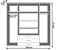 IDZCZAK MEBLE Šatní skříň SZANTAL 4D 200 cm dub sonoma