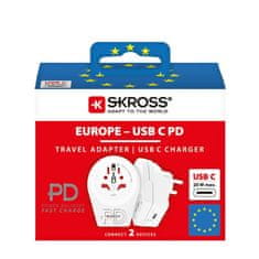 Skross cestovní adaptér Europe USB C20PD pro cizince v ČR, USB-C, PD 20W, typ E/F, PA30USBC-PD20