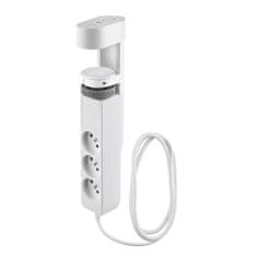 Solight 3z + USB A+C přenosné stolní zásuvky, 2m, bílá, USB rychlonabíječka 20W PD, PP105C-PD20